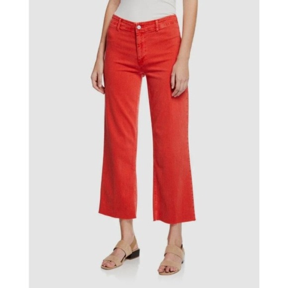 PAIGE Denim - PAIGE Jeans Relaxed Rory Crop Racing Rose Red Raw Hem Stretch Womens Size 29